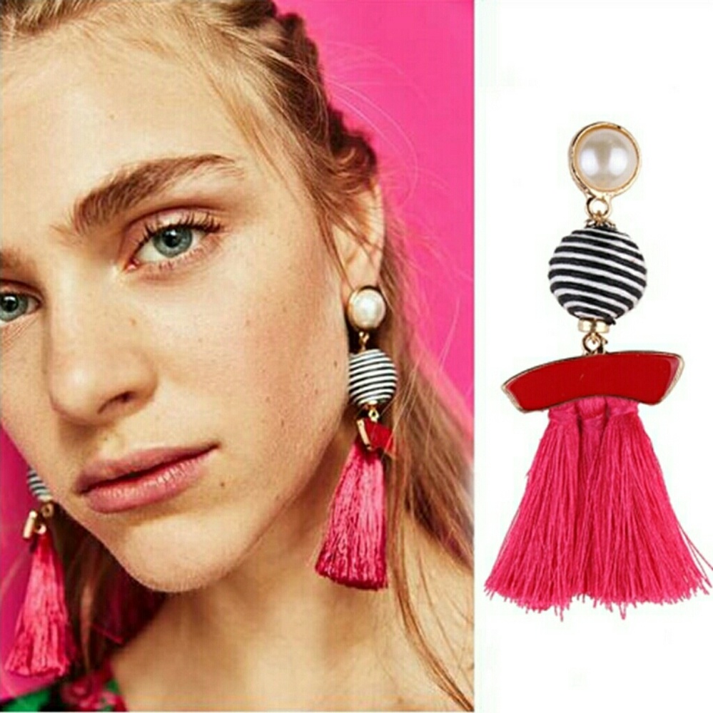 Pink Bead & Tassel earrings